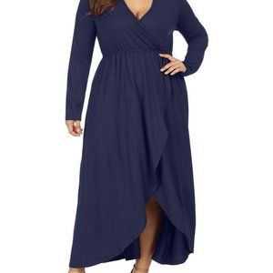 Blue V-neck long sleeve ruffle dress